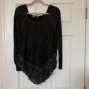 Vintage Havana Charcoal Long Sleeve Top with Textured Hem
